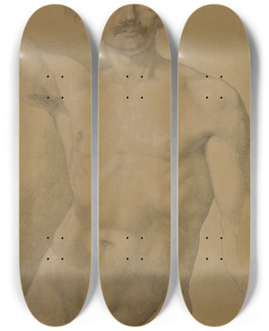 Triptych art skateboard deck of Eugen Eduard Schffer Mnnlicher Akt Kniestck En Face by Eugen Eduard Schaffer (1802-1871)