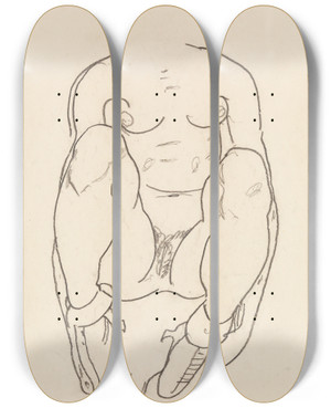 Triptych art skateboard deck of Egon Schiele Torso Of A Seated Woman With Boots by Egon Schiele (1890-1918)