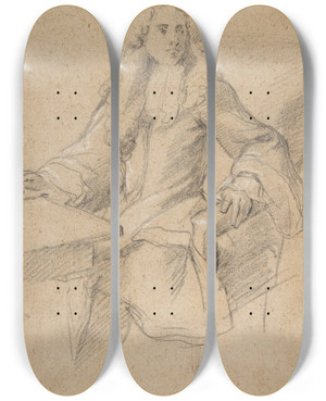 Triptych art skateboard deck of Franois De Troy Gentleman Seated At A Table by Franois de Troy (1645-1730)