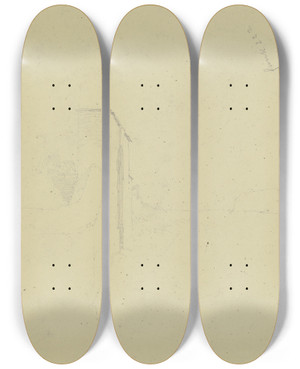 Triptych art skateboard deck of Heinrich Funk Gate In A Wall by Heinrich Funk (1807-1877)