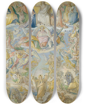 Triptych art skateboard deck of Peter Von Cornelius Last Judgement by Peter Von Cornelius (1784-1867)