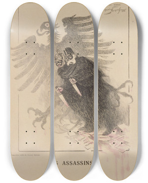 Triptych art skateboard deck of Maurice Louis Henri Neumont 1914 Les Assassins by Maurice Louis Henri Neumont (1868-1930)
