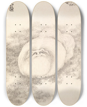 Triptych art skateboard deck of Min Zhen Cat And Butterfly by Min Zhen (1730-1788)