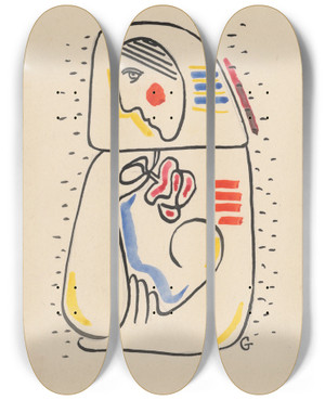 Triptych art skateboard deck of Mikul Galanda Mother Mother With A Child And A Flower by Mikulas Galanda (1895-1938)