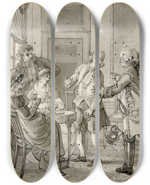 Triptych art skateboard deck of Reinier Vinkeles Theedrinkend Gezelschap Kwam Zijn Degen Bij Toeval by Reinier Vinkeles (1741-1816) Triptych art skateboard deck of Reinier Vinkeles Theedrinkend Gezelschap Kwam Zijn Degen Bij Toeval by Reinier Vinkeles (1741-1816)