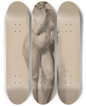 Triptych art skateboard deck of Jzef Simmler Female Nude Study by Jozef Simmler (1823-1868)