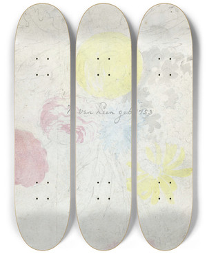 Triptych art skateboard deck of Willem Van Leen Schets Van Een Boeket by Willem van Leen (1753-1825)