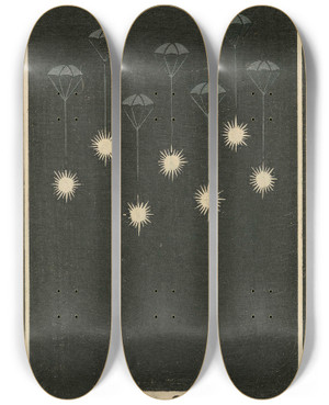 Triptych art skateboard deck of Jinta Hirayama Night Fireworks No 80 by Jinta Hirayama (19-)