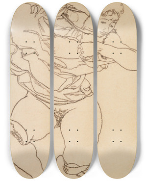 Triptych art skateboard deck of Egon Schiele Woman Undressing by Egon Schiele (1890-1918)