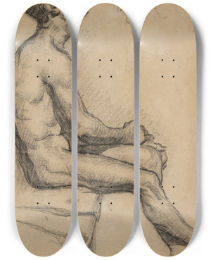 Triptych art skateboard deck of Paul Czanne Homme Nu by Paul Cezanne (1839-1906)