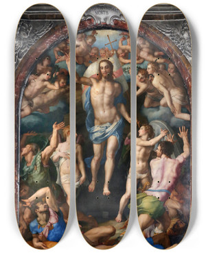 Triptych art skateboard deck of Agnolo Bronzino Resurrection Of Christ by Agnolo Bronzino (1503-1572)