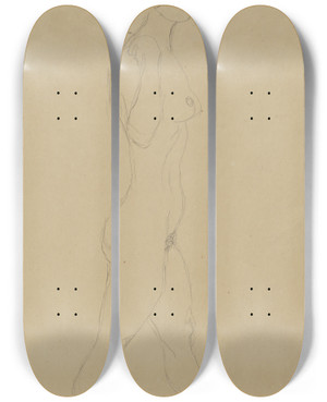 Triptych art skateboard deck of Gustav Klimt Schreitende Die Rechte Hand An Der Schulter Das Gesicht Im Dreiviertelprofil by Gustav Klimt (1862-1918)