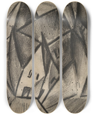 Triptych art skateboard deck of Kurt Schwitters Z31 Nchtliches Dorf by Kurt Schwitters (1887-1948)