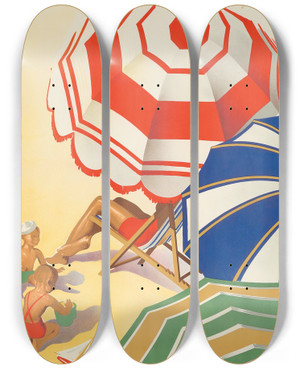 Triptych art skateboard deck of Jos Morell Playas De Andalucia by Jose Morell (1899-1949)