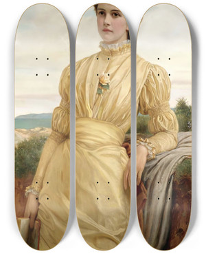 Triptych art skateboard deck of Charles Edward Perugini The Lady In The Yellow Dress by Charles Edward Perugini (1839-1918)