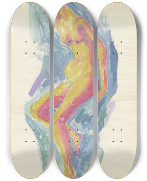 Triptych art skateboard deck of Hanns Ludwig Katz Female Nude_1 by Hanns Ludwig Katz (1892-1940)