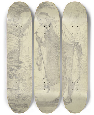 Triptych art skateboard deck of Johann Heinrich Hasselhorst Alter Pfarrherr Bienenstcke Betrachtend by Johann Heinrich Hasselhorst (1825-1904)