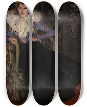 Triptych art skateboard deck of Charles Vetter Junge Dame Im Lehnstuhl by Charles Vetter (1858-1936)