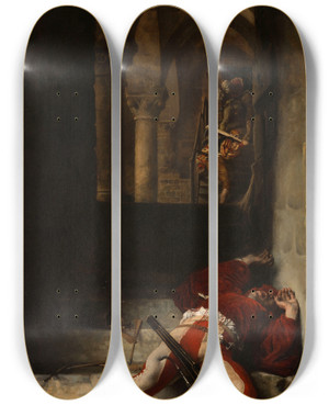 Triptych art skateboard deck of Alexandrelouis Leloir Le Guetapens by Alexandre-Louis Leloir (1843-1884)
