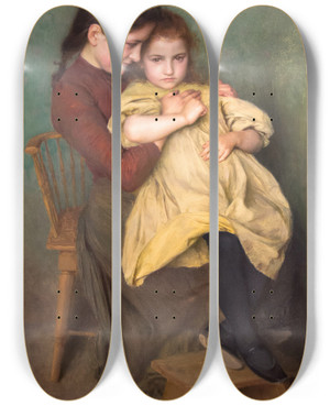 Triptych art skateboard deck of Mile Friant Chagrin Denfant by mile Friant (1863-1932)
