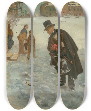 Triptych art skateboard deck of Dominik Skuteck Ahko Sa Smia Druhmu by Dominik Skutecky (1849-1921)