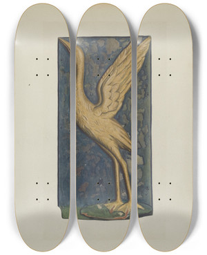 Triptych art skateboard deck of Betty Fuerst Carved Stork by Betty Fuerst