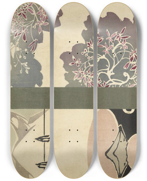 Triptych art skateboard deck of Ogino Issui Y Sketchbook Y Manga Pl57 by Ogino Issui (1900-1910)