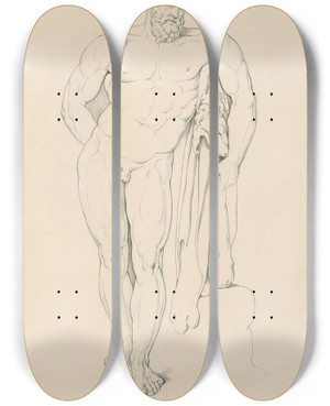 Triptych art skateboard deck of David Humbert De Superville The Hercules Farnese by David Humbert De Superville (1770-1849)