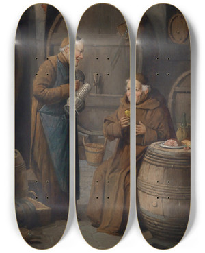Triptych art skateboard deck of Konstantin Stoitzner Ein Guter Schluck by Konstantin Stoitzner (1863-1934)