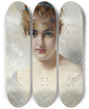 Triptych art skateboard deck of Vittorio Matteo Corcos Portrait Of A Young Woman In White by Vittorio Matteo Corcos (1859-1933)