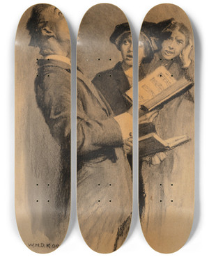 Triptych art skateboard deck of William Henry Dethlef Koerner The Volunteer Choir by William Henry Dethlef Koerner (1878-1938)