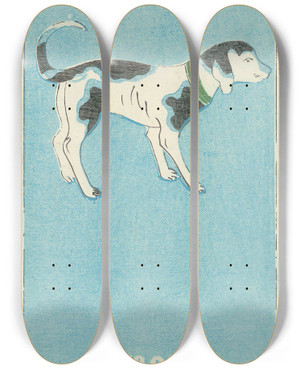 Triptych art skateboard deck of Jinta Hirayama Illustrated Catalogue Of Daylight Bomb Shells No 60 by Jinta Hirayama (19-)