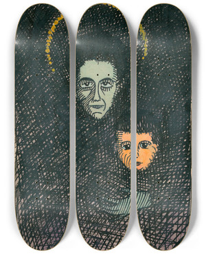 Triptych art skateboard deck of Karl Wiener Mutter by Karl Wiener (1901-1949)