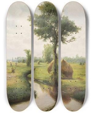 Triptych art skateboard deck of Ludvk Bartk Haystacks by Ludvik Bartak (1857-1921)