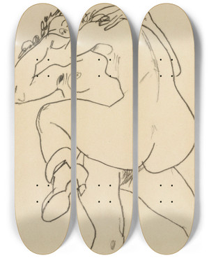 Triptych art skateboard deck of Egon Schiele Zwei Freundinnen Two Friends_2 by Egon Schiele (1890-1918)