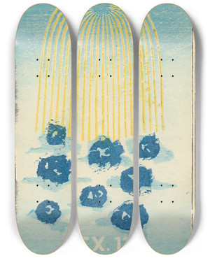 Triptych art skateboard deck of Jinta Hirayama Illustrated Catalogue Of Daylight Bomb Shells Ex 11 by Jinta Hirayama (19-)