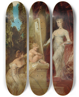 Triptych art skateboard deck of Hans Makart Allegorie Der Malerei by Hans Makart (1840-1884)