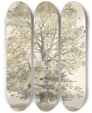 Triptych art skateboard deck of P C Skovgaard Et Stort Bgetr Med Grnt Lv by P C Skovgaard (1817-1875)