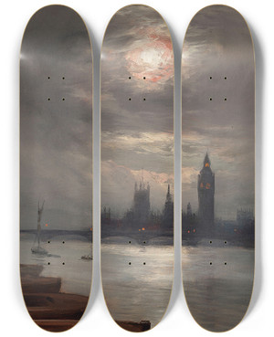 Triptych art skateboard deck of George Hyde Pownall The Moonlit River by George Hyde Pownall (1866-1939)