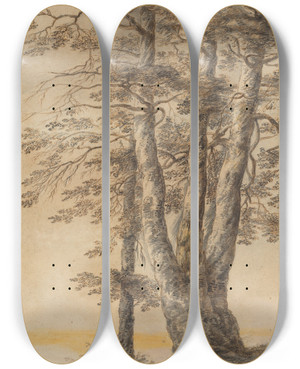 Triptych art skateboard deck of Lucas Van Uden Study Of Trees by Lucas Van Uden (1595-1672)