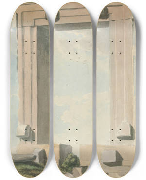 Triptych art skateboard deck of Willey Reveley Ruined Flat Archway by Willey Reveley (1760-1799) Triptych art skateboard deck of Willey Reveley Ruined Flat Archway by Willey Reveley (1760-1799)