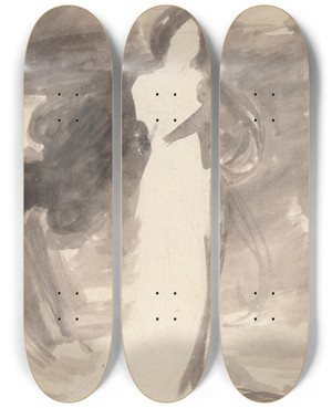 Triptych art skateboard deck of George Romney Study Of A Lady Standing by George Romney (1734-1802)