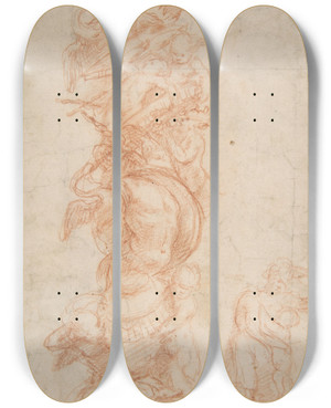 Triptych art skateboard deck of Giovanni Antonio Da Pordenone Design For The Decoration Of A Pilaster by Giovanni Antonio Da Pordenone (1483-1539)