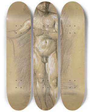Triptych art skateboard deck of Hans Von Mares Akt Eines Jungen Stehenden Mannes_1 by Hans Von Marees (1837-1887)