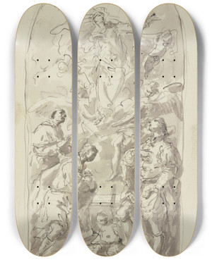 Triptych art skateboard deck of Gaspare Diziani Himmelfahrt Mariens Mit Den Heiligen Gervasius Protasius Und Karl Borromus by Gaspare Diziani (1689-1767)