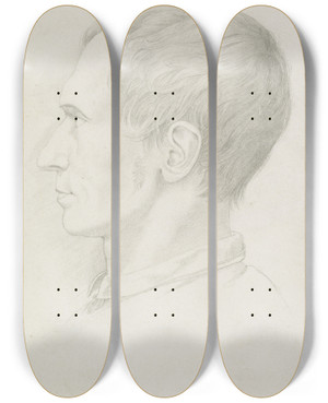 Triptych art skateboard deck of Friedrich Von Olivier Portrait Of Peter Cornelius by Friedrich Von Olivier (1791-1859)