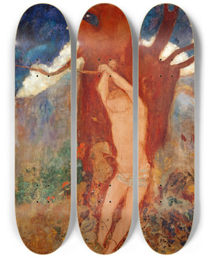 Triptych art skateboard deck of Odilon Redon Saint Sbastien by Odilon Redon (1840-1916)
