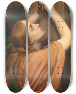 Triptych art skateboard deck of Ary Scheffer Mary Magdalene At The Foot Of The Cross by Ary Scheffer (1795-1858)