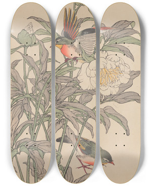 Triptych art skateboard deck of Imao Keinen Keinen Kach Gafu Pl119 by Imao Keinen (1845-1924)