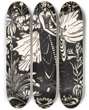 Triptych art skateboard deck of Johannes Frederik Engelbert Ten Klooster Serimpi by Johannes Frederik Engelbert Ten Klooster (1873-1940)